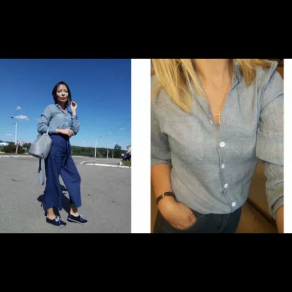 Shirt womens button collar blue chemise cotton cool thin top - Picture 4 of 4